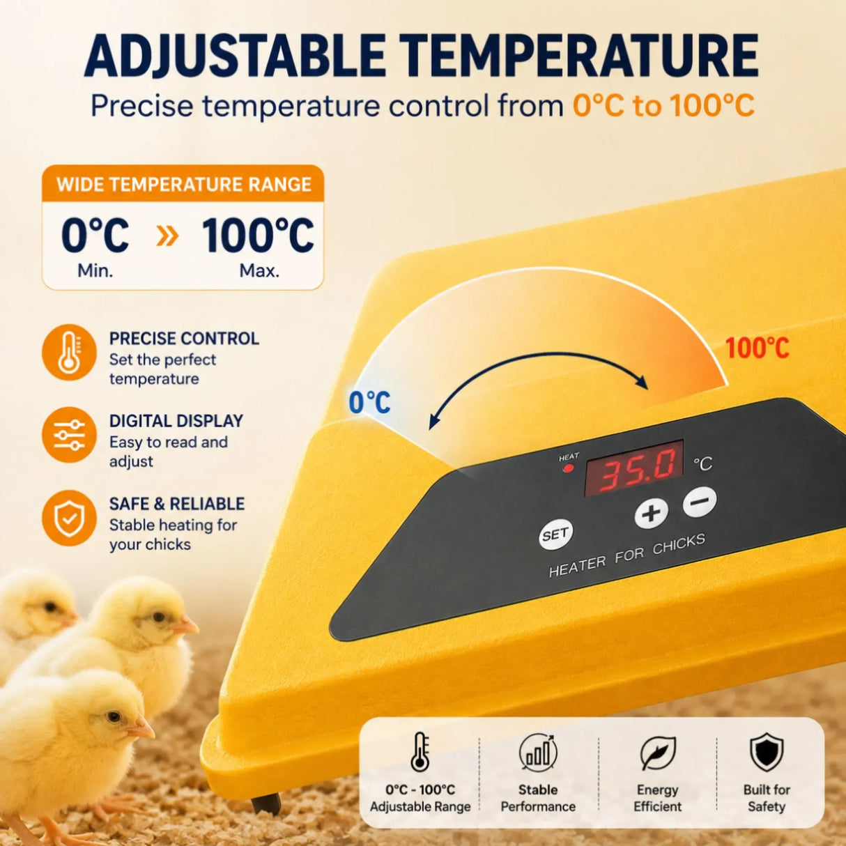 CARLA HOME Upgraded Chick Brooder Heating Plate - Adjustable Height - Yellow - Chicken Heater
