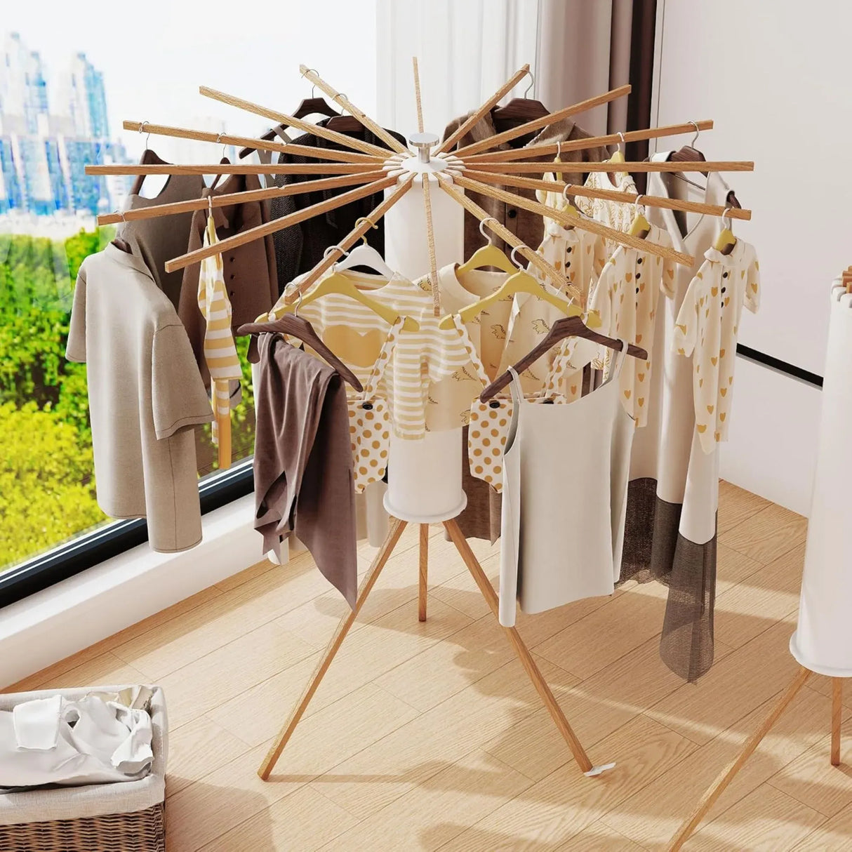 CARLA HOME Tripod Clothes Drying Rack, 16 Rod Foldable, Wooden Poles
