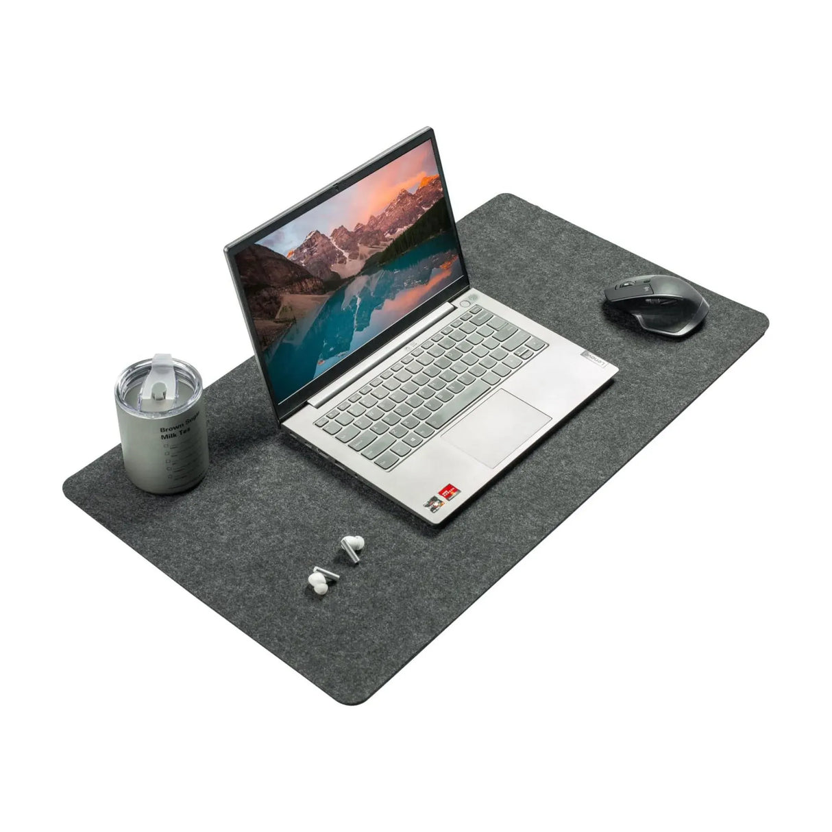 CARLA HOME Felt Desk Mat, Large Mouse Pad 80x40cm, Grey Cotton Linen Fabric