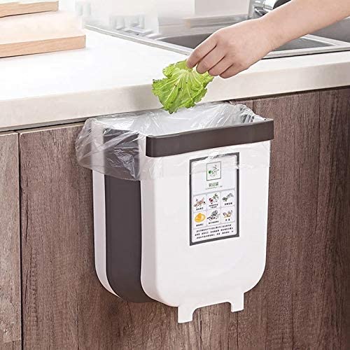 Hanging Trash Can Collapsible Small Garbage Waste Bin for Kitchen ???inet Door (White)