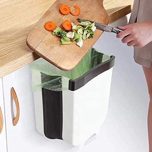 Hanging Trash Can Collapsible Small Garbage Waste Bin for Kitchen ???inet Door (White)