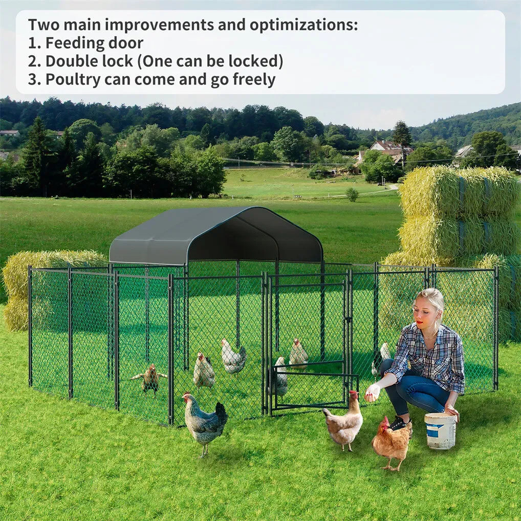 Extra Large Green Chicken Coop Cage Run Rabbit Hutch Walk In Hen Enclosure 300x400x270cm