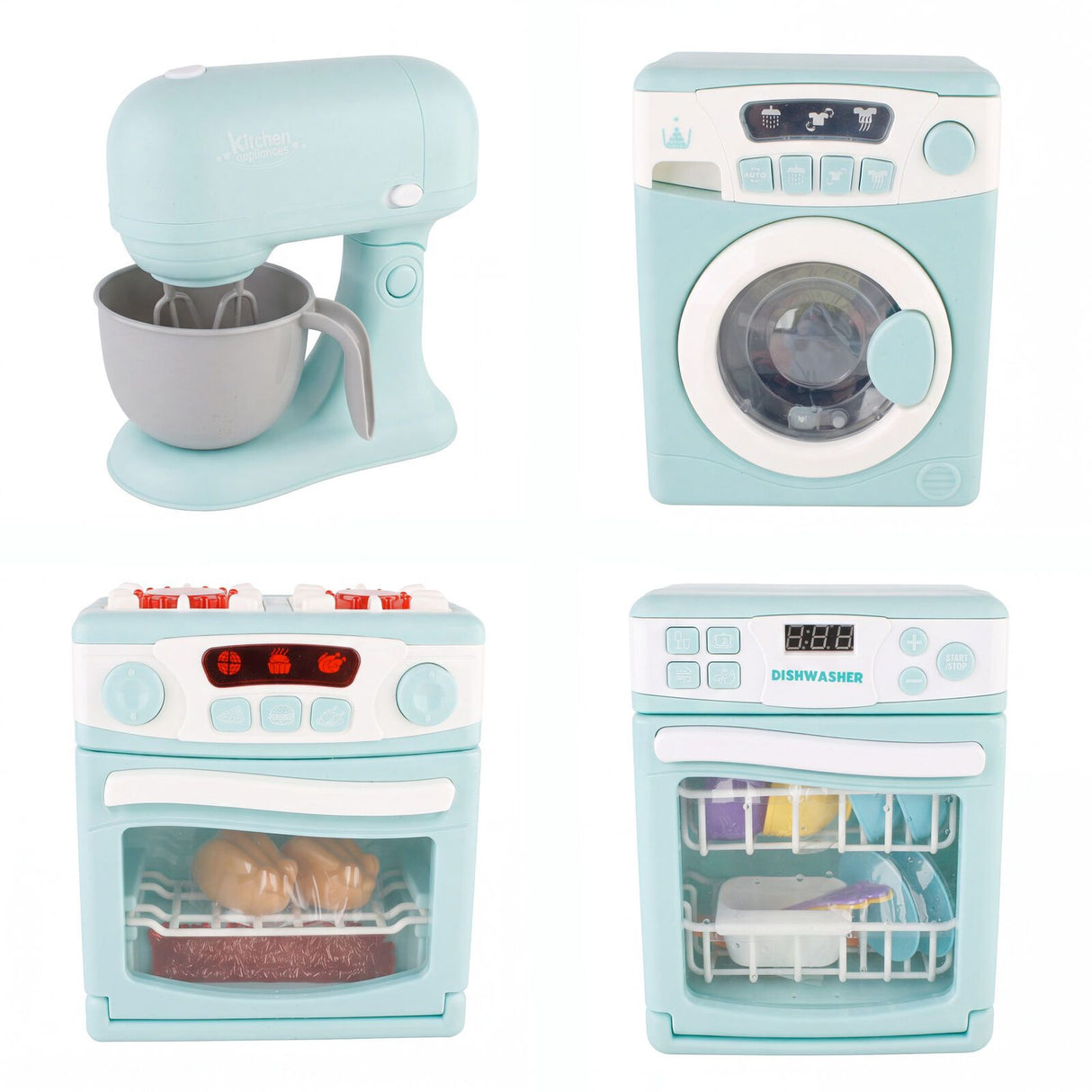 4 Piece Home Appliance Toy Mixer, Washing Machine, Oven & Dishwasher, With Lights & Sound