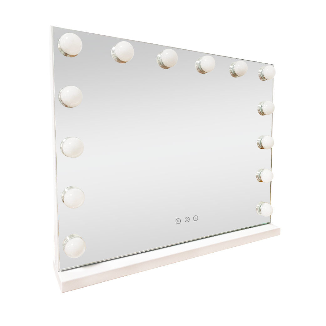 LED Beauty Mirror with 14 Bulbs, Colour Settings, USB A and USB C, White, 50 ร 42cm