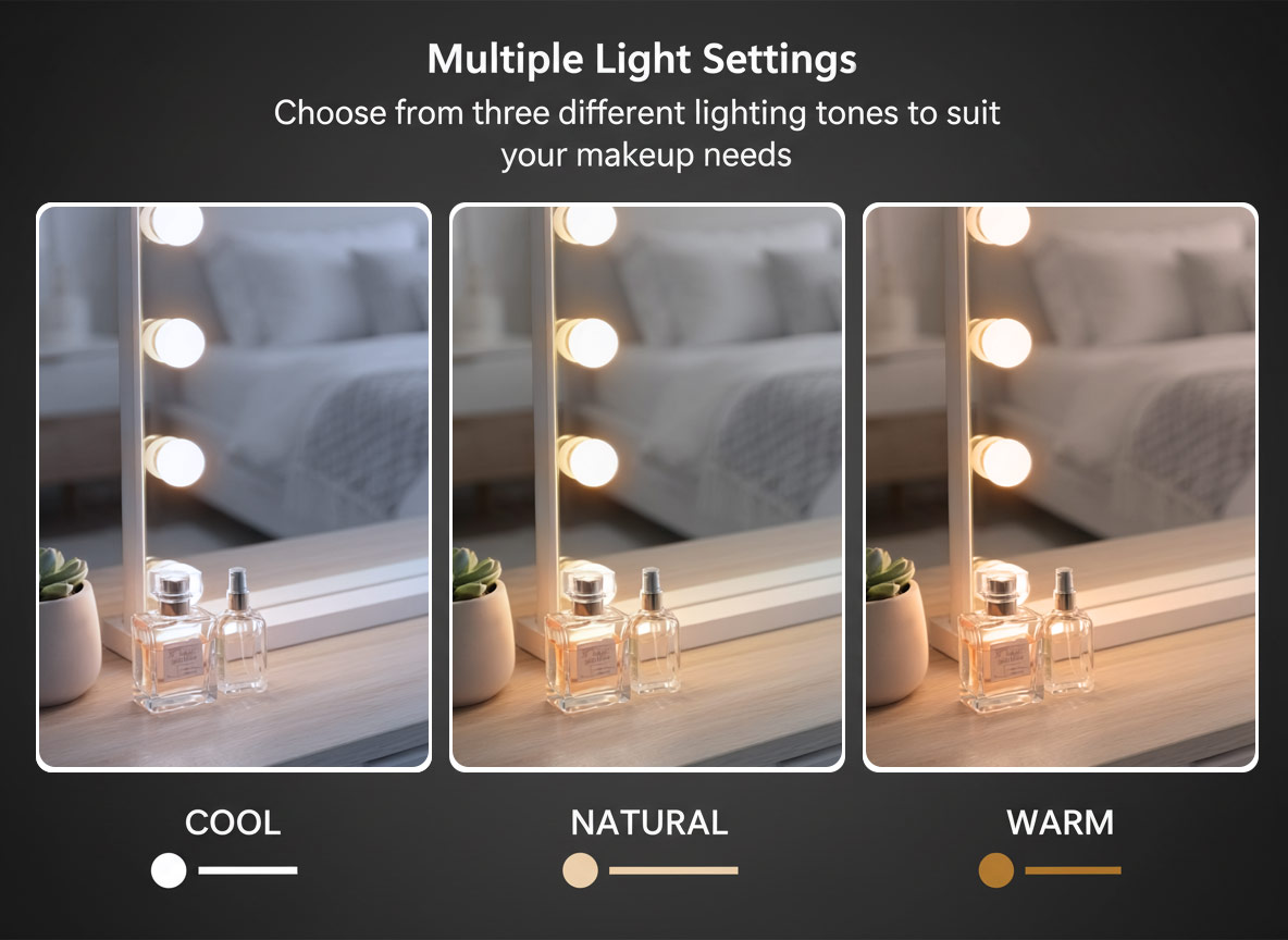 LED Beauty Mirror with 14 Bulbs, Colour Settings, USB A and USB C, White, 50 ร 42cm