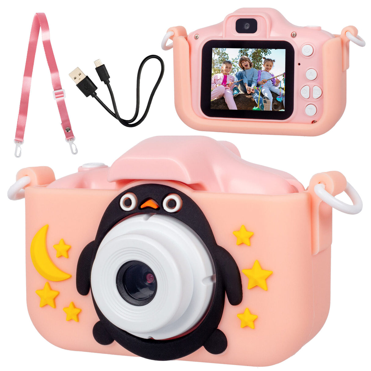 Kids Digital Dual Lens Camera, 4x Zoom and HD Video Recording (Pink)