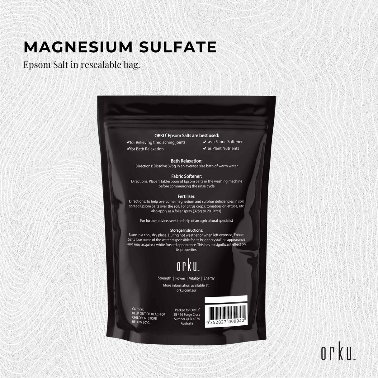 1Kg Orku Epsom Salt - Magnesium Sulphate Bath Salts Skin Body