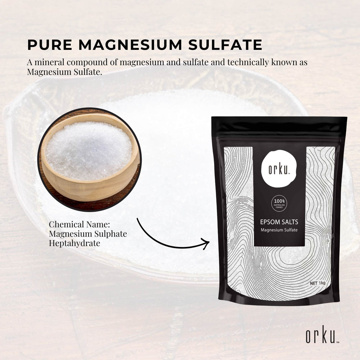 1Kg Orku Epsom Salt - Magnesium Sulphate Bath Salts Skin Body