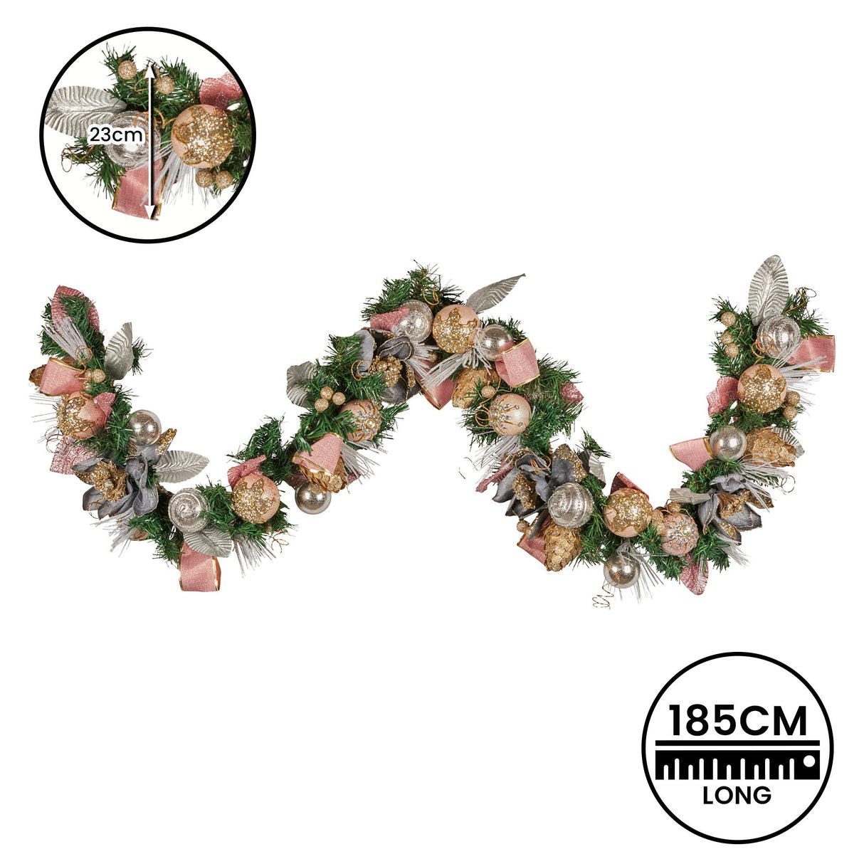 Christabelle 185cm Christmas Garland Lush Green Holiday Door Garland w/Jewelled Baubles, Flowers, Ribbon & Berries