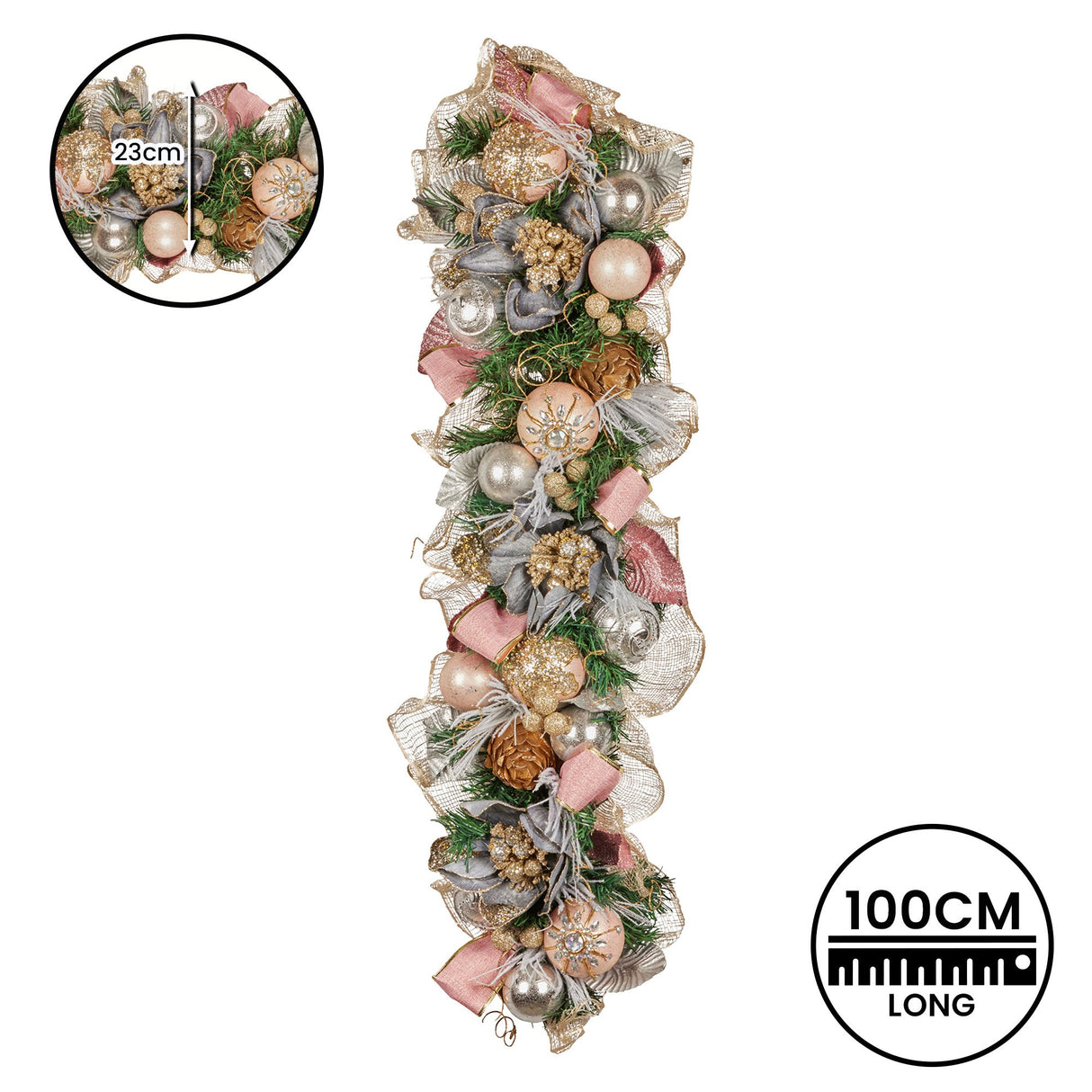 Christabelle 100cm Christmas Garland Lush Green Holiday Door Garland w/Jewelled Baubles & Berries Pre Decorated Festive