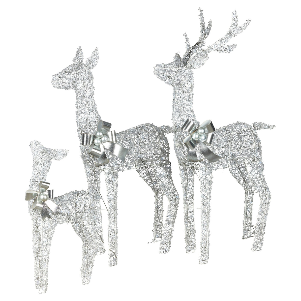 Christabelle Christmas Reindeer Display Set 3 Indoor & Outdoor Decorations Acrylic Beads Cool White LED Lights Silver