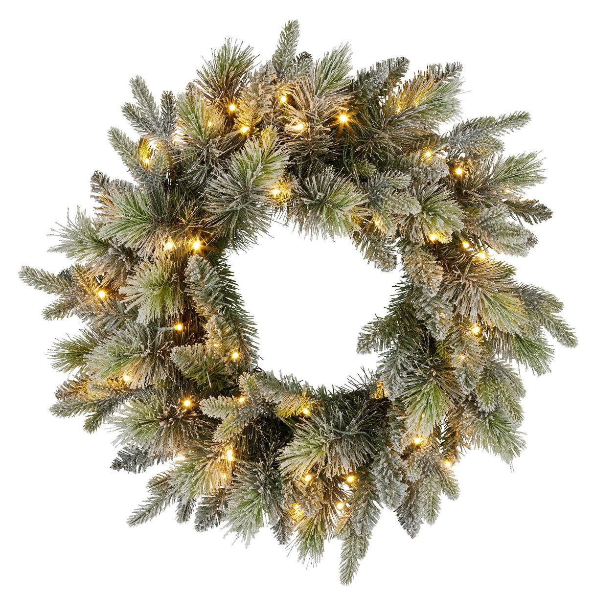 National Tree Company 61cm Pre Lit Snowy Stamford Spruce Battery Operated Christmas Wreath w/LED Lights & Timer