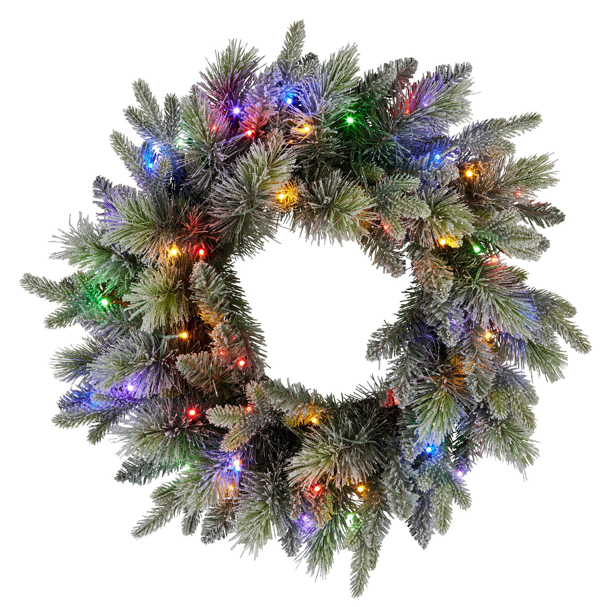 National Tree Company 61cm Pre Lit Snowy Stamford Spruce Battery Operated Christmas Wreath w/LED Lights & Timer