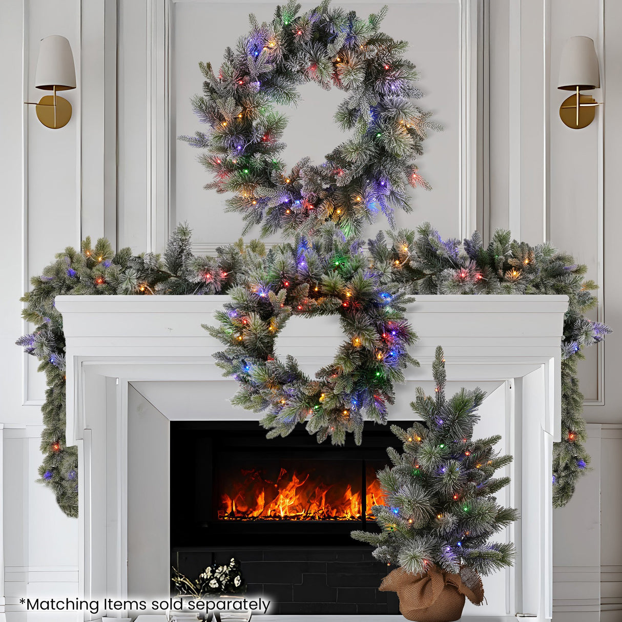 National Tree Company 61cm Pre Lit Snowy Stamford Spruce Battery Operated Christmas Wreath w/LED Lights & Timer