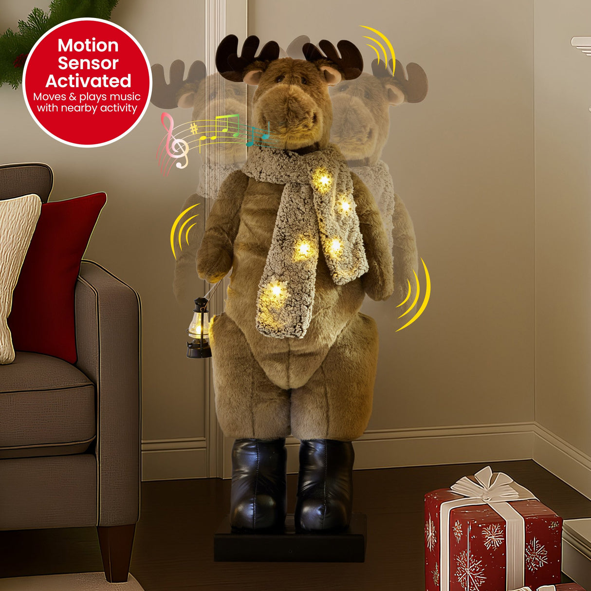 Christabelle 1.1m Musical LED Animated Christmas Moose Decoration Light-Up Lantern Ornament