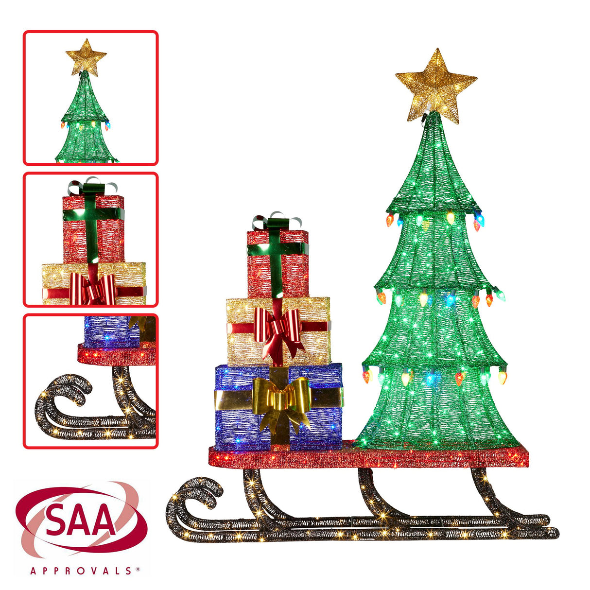 Christabelle Christmas Display Sled 183cm With Tree And Presents Led Lights & C9 Bulbs