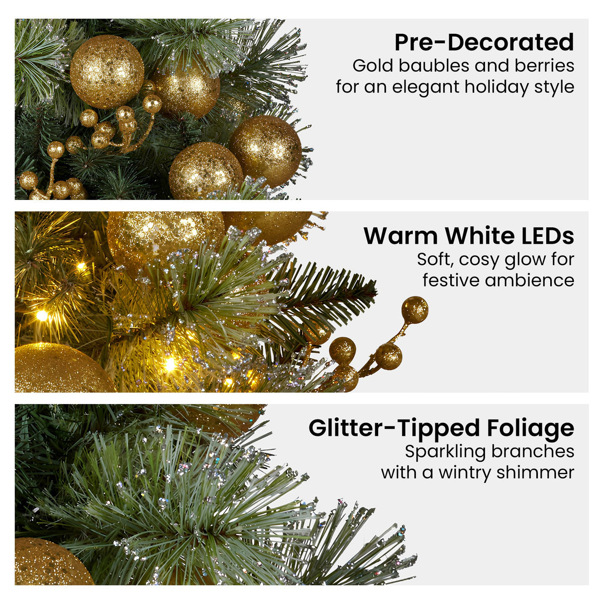 Christabelle 274cm Pre-lit Christmas Garland Gold Baubles Aa Battery Led Lights