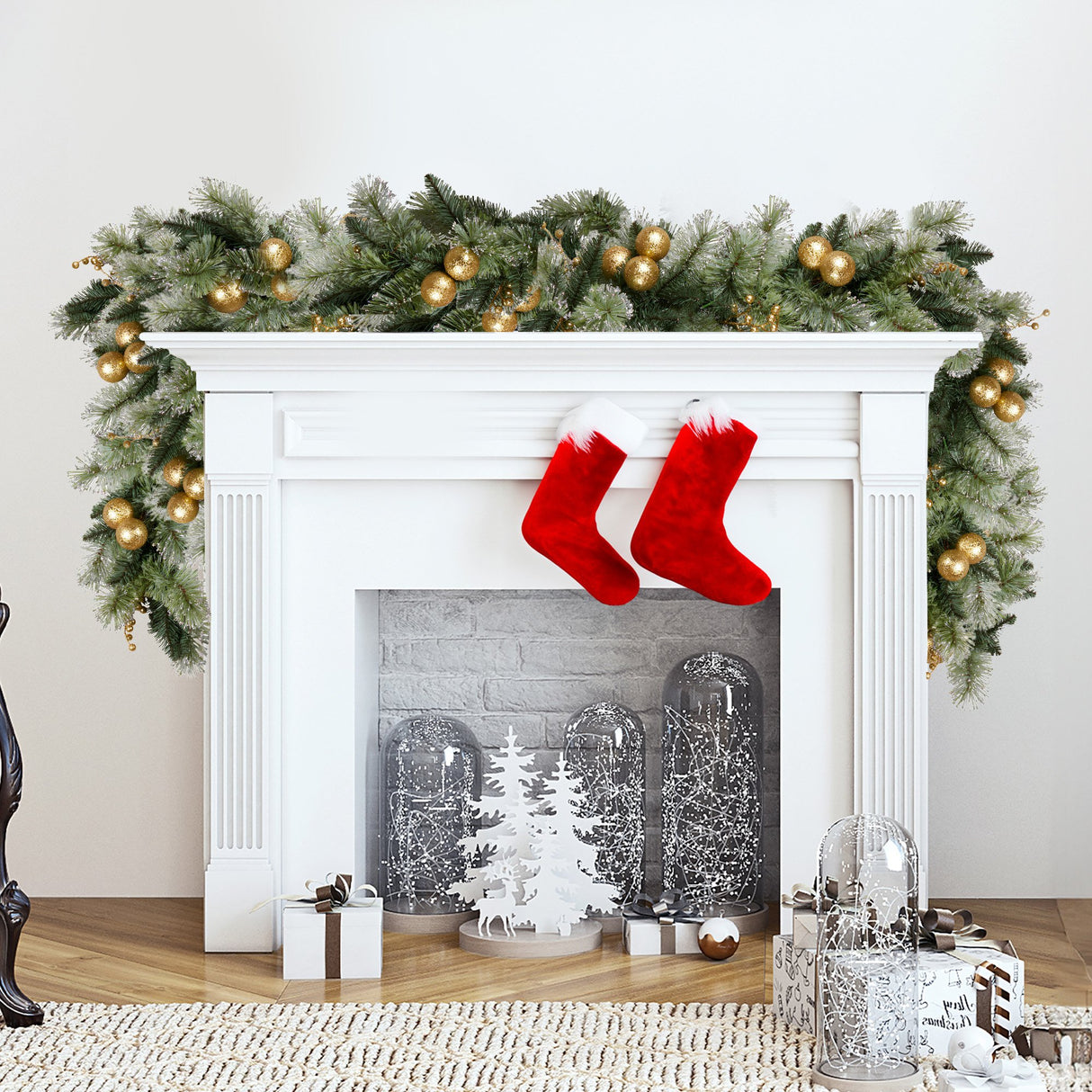 Christabelle 274cm Pre-lit Christmas Garland Gold Baubles Aa Battery Led Lights