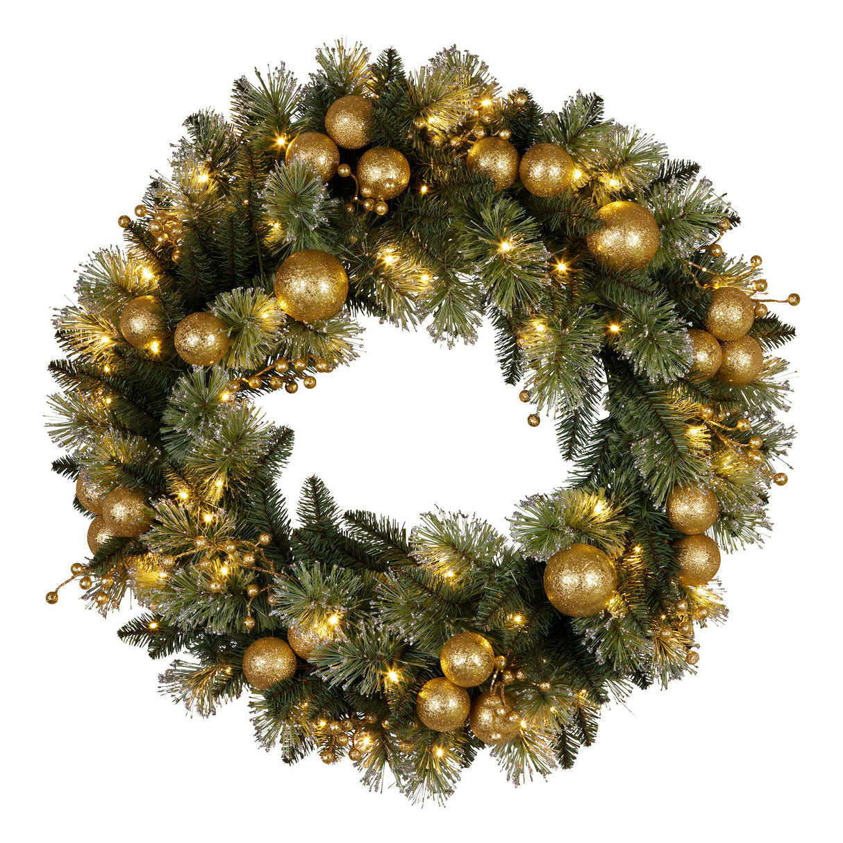 Christabelle 61cm Christmas Wreath Battery-operated Warm White Light Gold Bauble