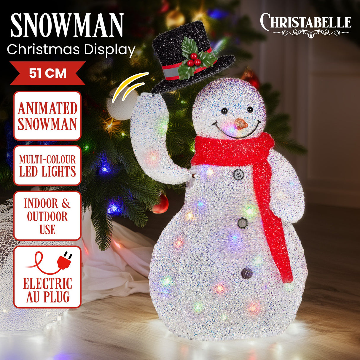 Christabelle 51cm Animated Snowman Christmas Display Decoration Led Lights Xmas
