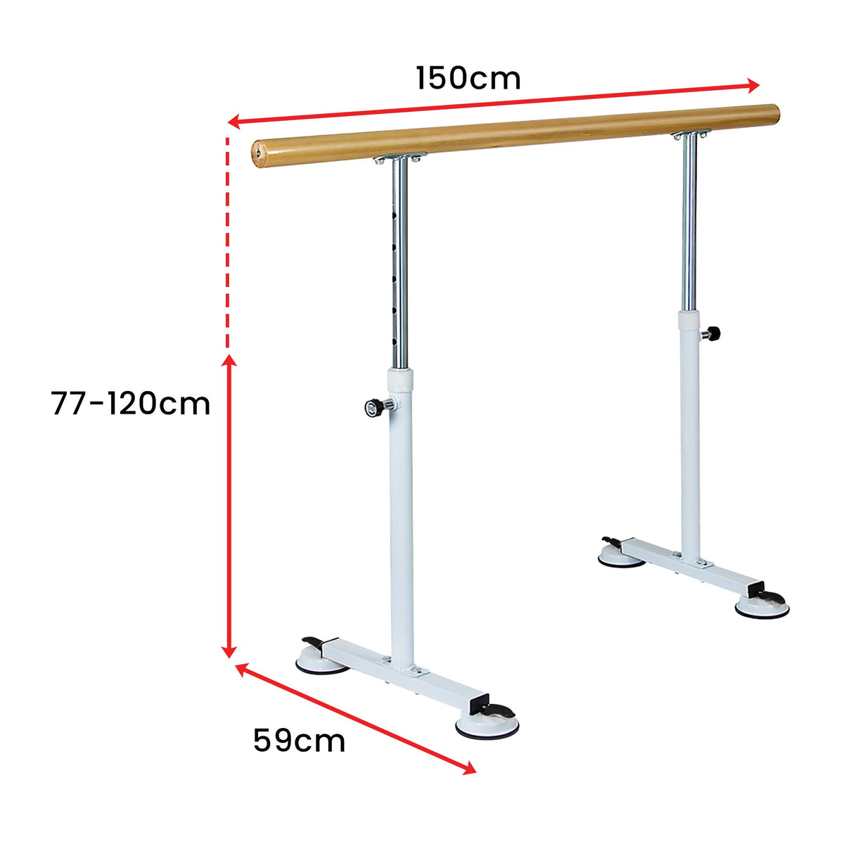 Freestanding ballet barre, 1.5m, height adjustable.