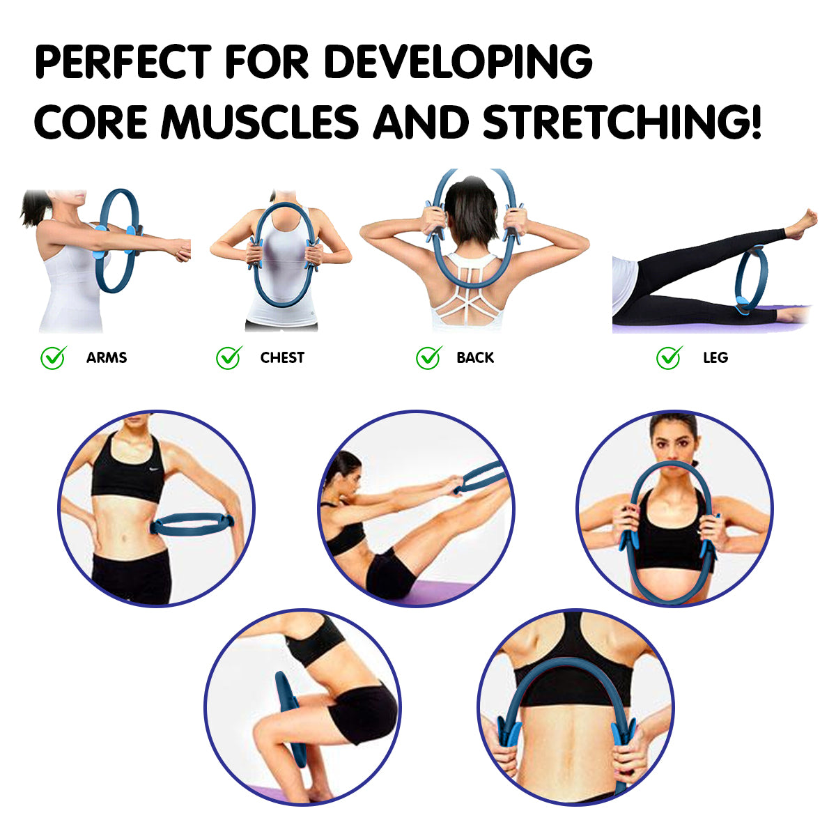 Powertrain Pilates Ring Band Yoga Home Workout Exercise Band Blue.