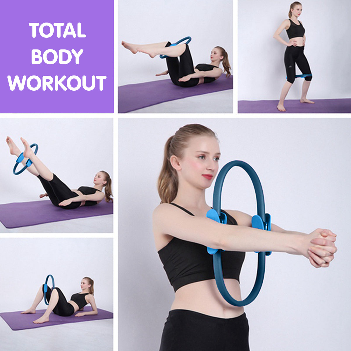 Powertrain Pilates Ring Band Yoga Home Workout Exercise Band Blue.