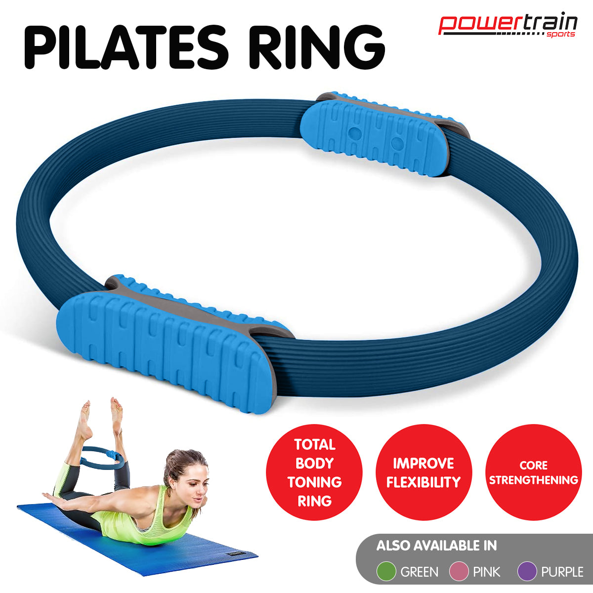 Powertrain Pilates Ring Band Yoga Home Workout Exercise Band Blue.