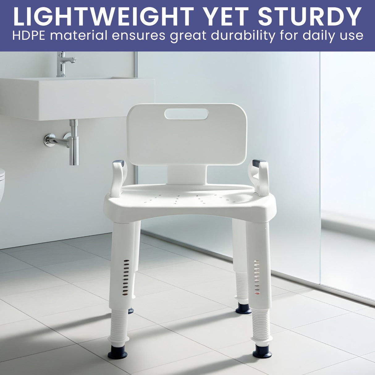 Orthonica Premium Adjustable Shower Chair with Armrests 158kg Capacity