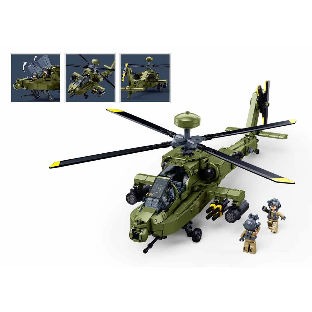 Sluban B1536 Model Kit 1:44 AH-64D Apache Attack Helicopter Chopper Gunship Army Military Air Force Blocks DIY Set Toy