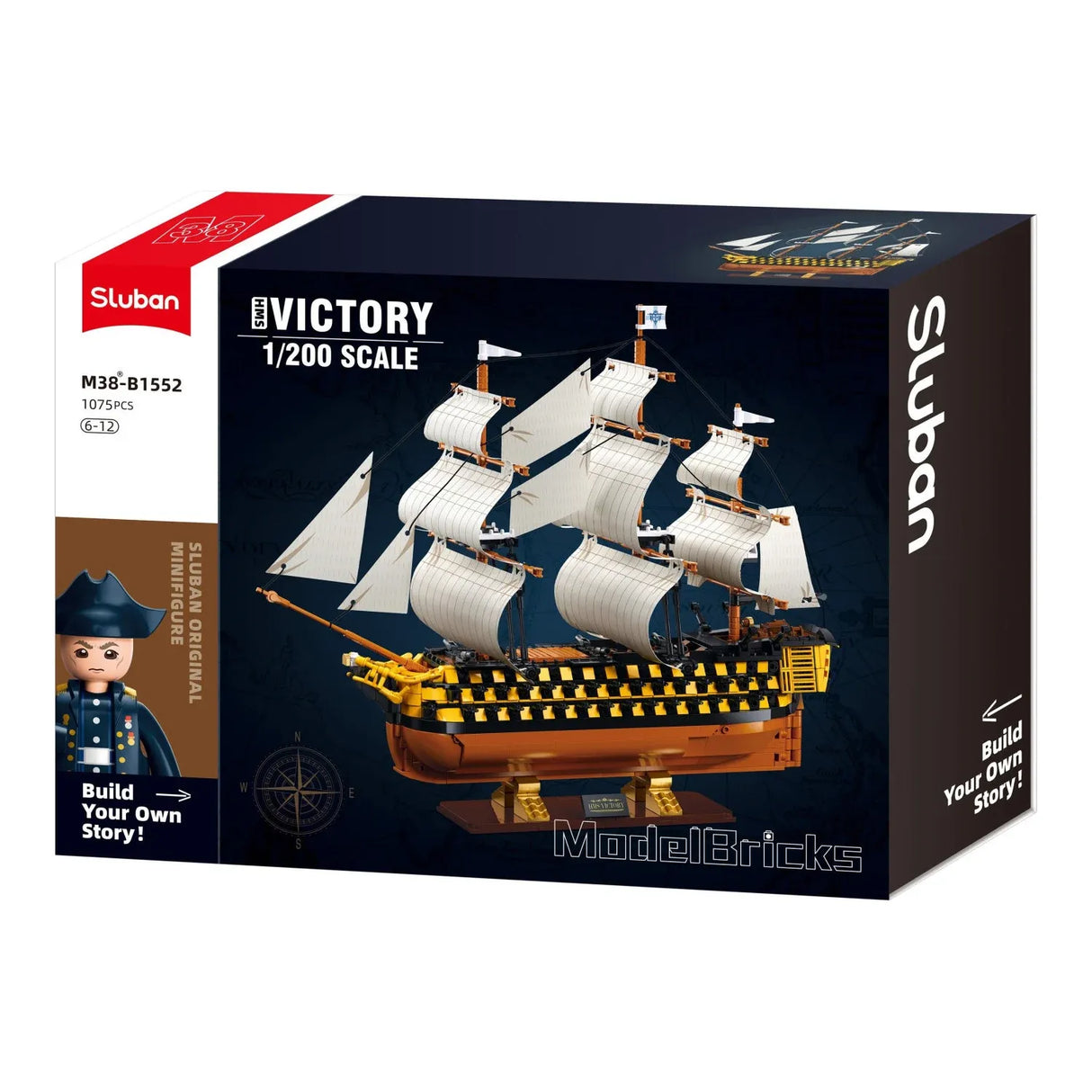 Sluban B1552 Model Kit 1:200 HMS Victory Sailing Battleship Warship Navy Vessel Boat Military DIY Construction Set Toy