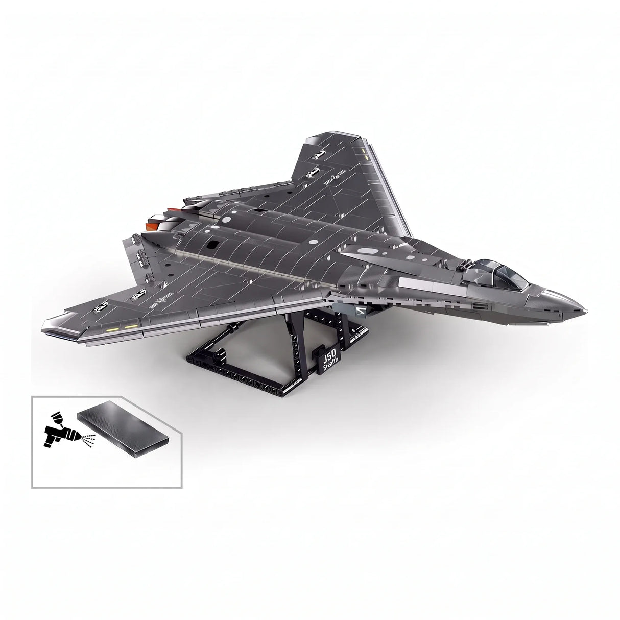 Sluban B1587 Model Kit 1:44 J50 Stealth Fighter Jet Plane - Military Air Force Building Blocks DIY Set Toy