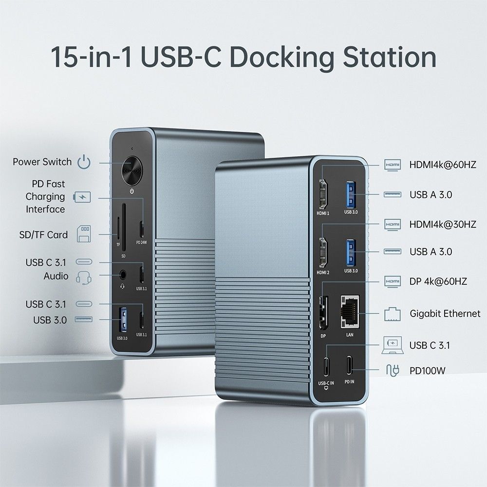 ACASIS DS-7A15 15-in-1 USB-C Dock Triple 4K HDMI DP 10Gbps PD Docking Station