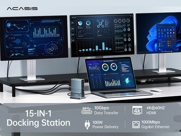 ACASIS DS-7A15 15-in-1 USB-C Dock Triple 4K HDMI DP 10Gbps PD Docking Station