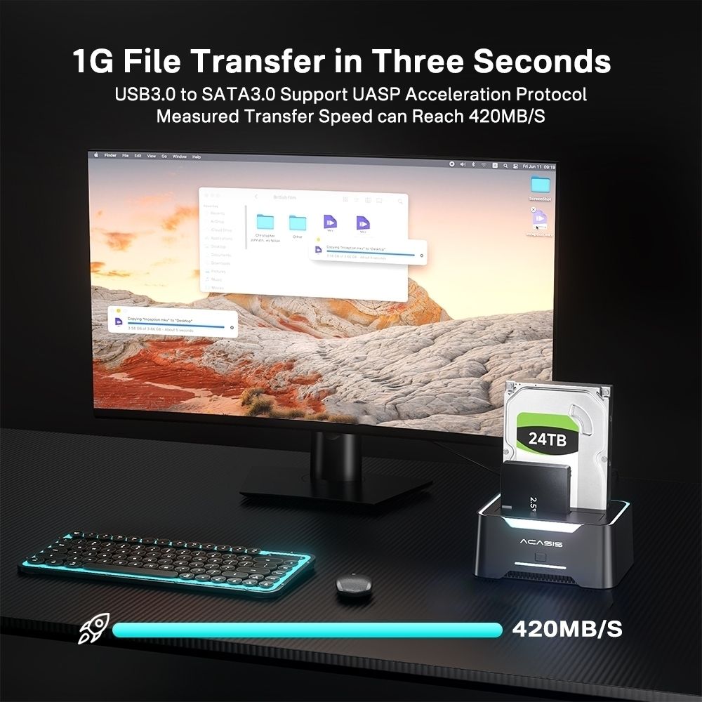 Acasis EC-6104 Dual Bay 2.5/3.5" Sata HDD SSD Enclosure USB 3.2 5Gbps 60TB.