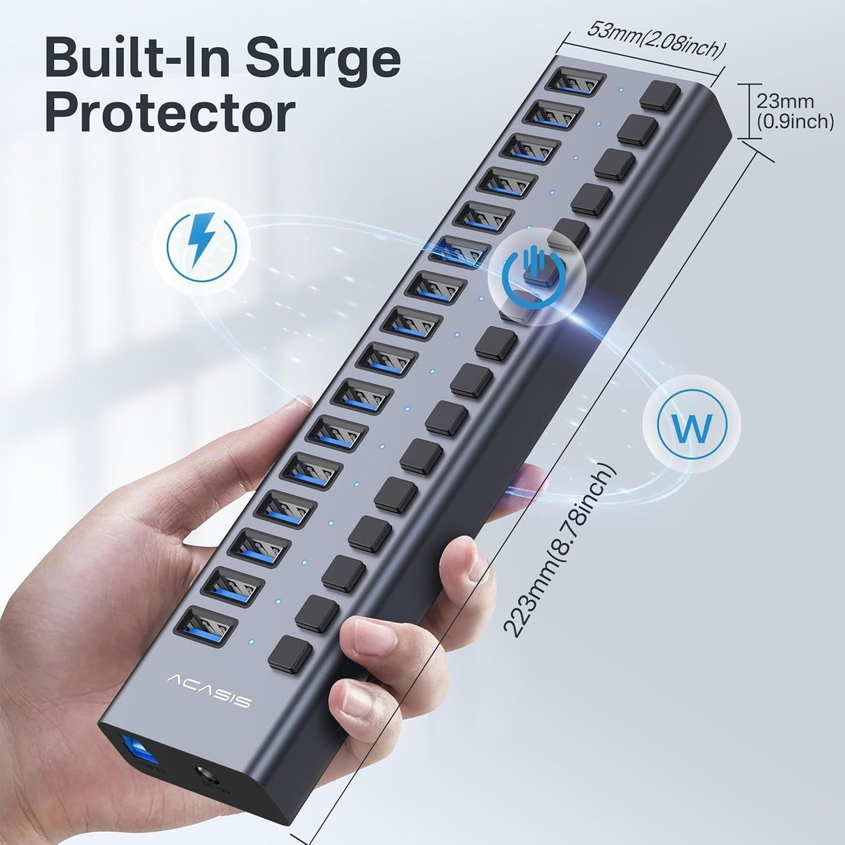 ACASIS HS-716MG USB 3.2 Gen2 10Gbps 12V/8A 16 Port USB-A + On/Off Switch with AC Power Adapter for PC & Laptop