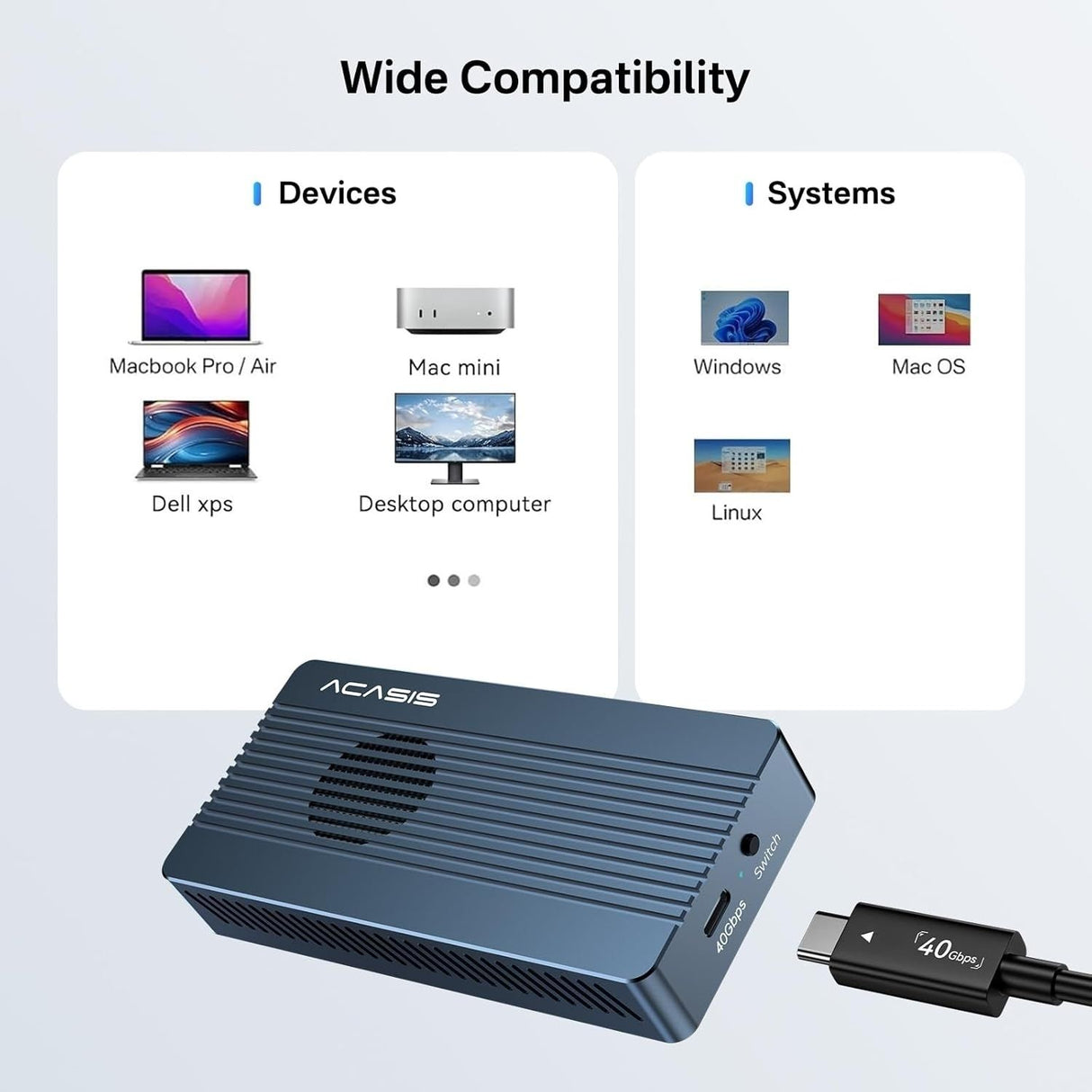 ACASIS TBU405PRO USB4 NVMe M.2 SSD Enclosure 40Gbps 2280 w/ Cooling Fan