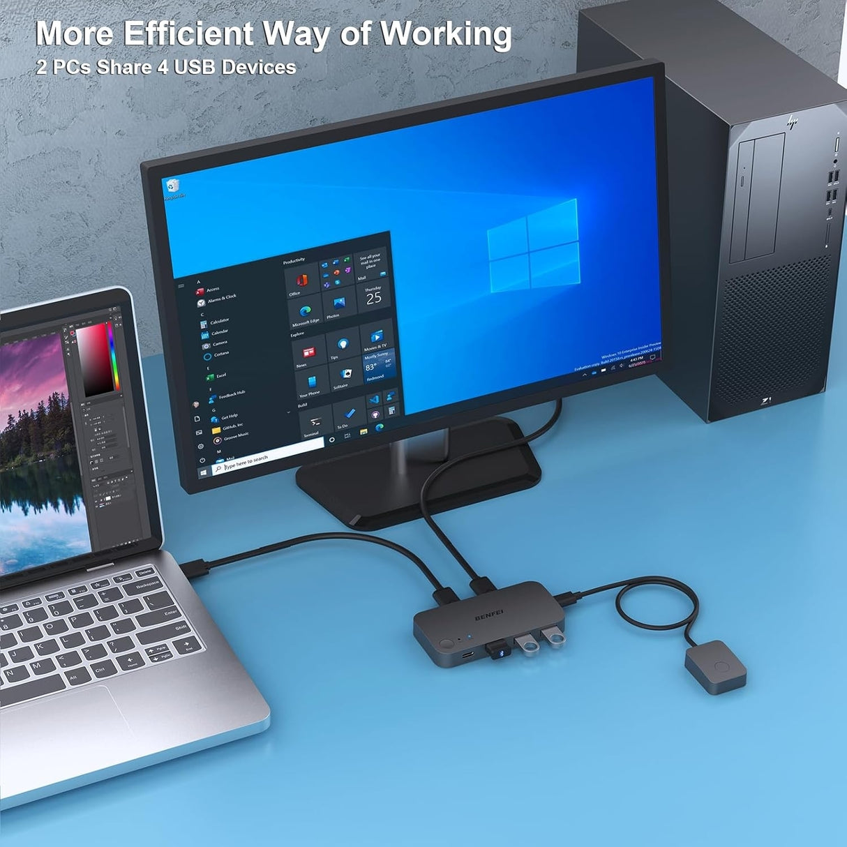 BENFEI 000376BK USB 3.0 Switch, USB Switcher 2 Computers Share 3xUSB 3.0 and 1xUSB C with Remote