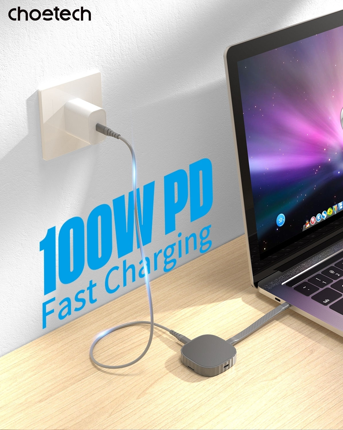 CHOETECH MSE001-GY Dual USB-C Port M.2 NVME 2230 Protocol SSD Enclosure with PD100W input Enclosure (Support 2TB Max)