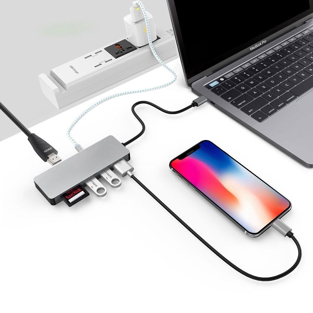 Intact 9822T USB-C 7-in-1 Multifunction Adapter HDMI/USB3.0*1/USB2.0*2/SD/TF/USB-C PD.