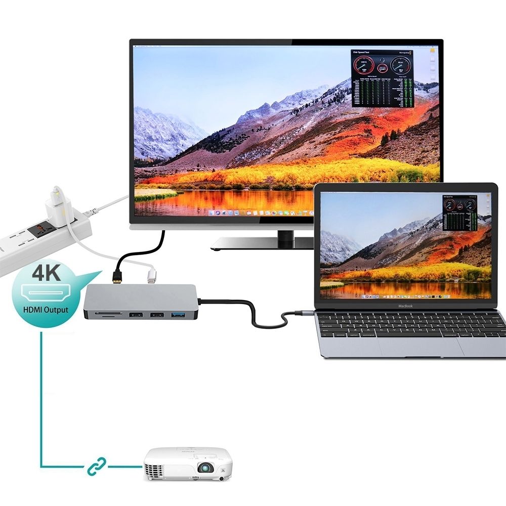 Intact 9822T USB-C 7-in-1 Multifunction Adapter HDMI/USB3.0*1/USB2.0*2/SD/TF/USB-C PD.