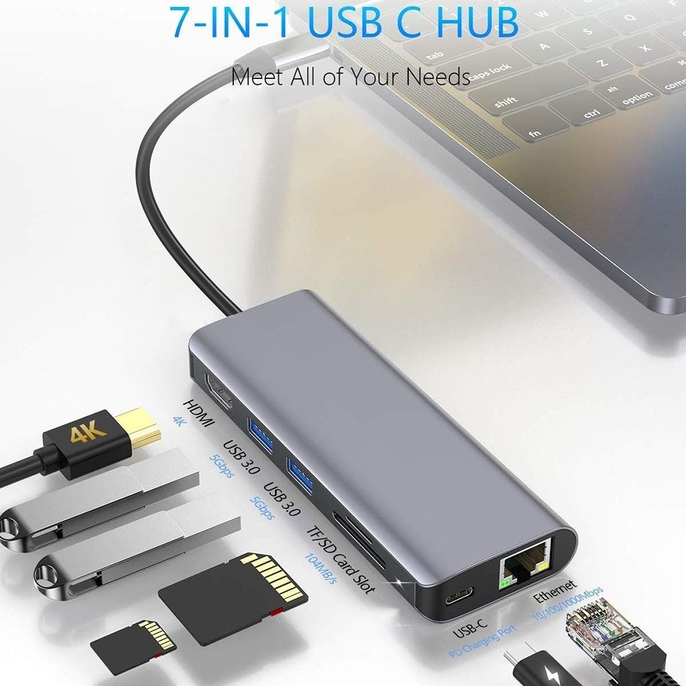 INTACT 9826T 7-in-1 USB-C Adapter HDMI/RJ45/USB3.0*2/SD/TF/ Type-C PD