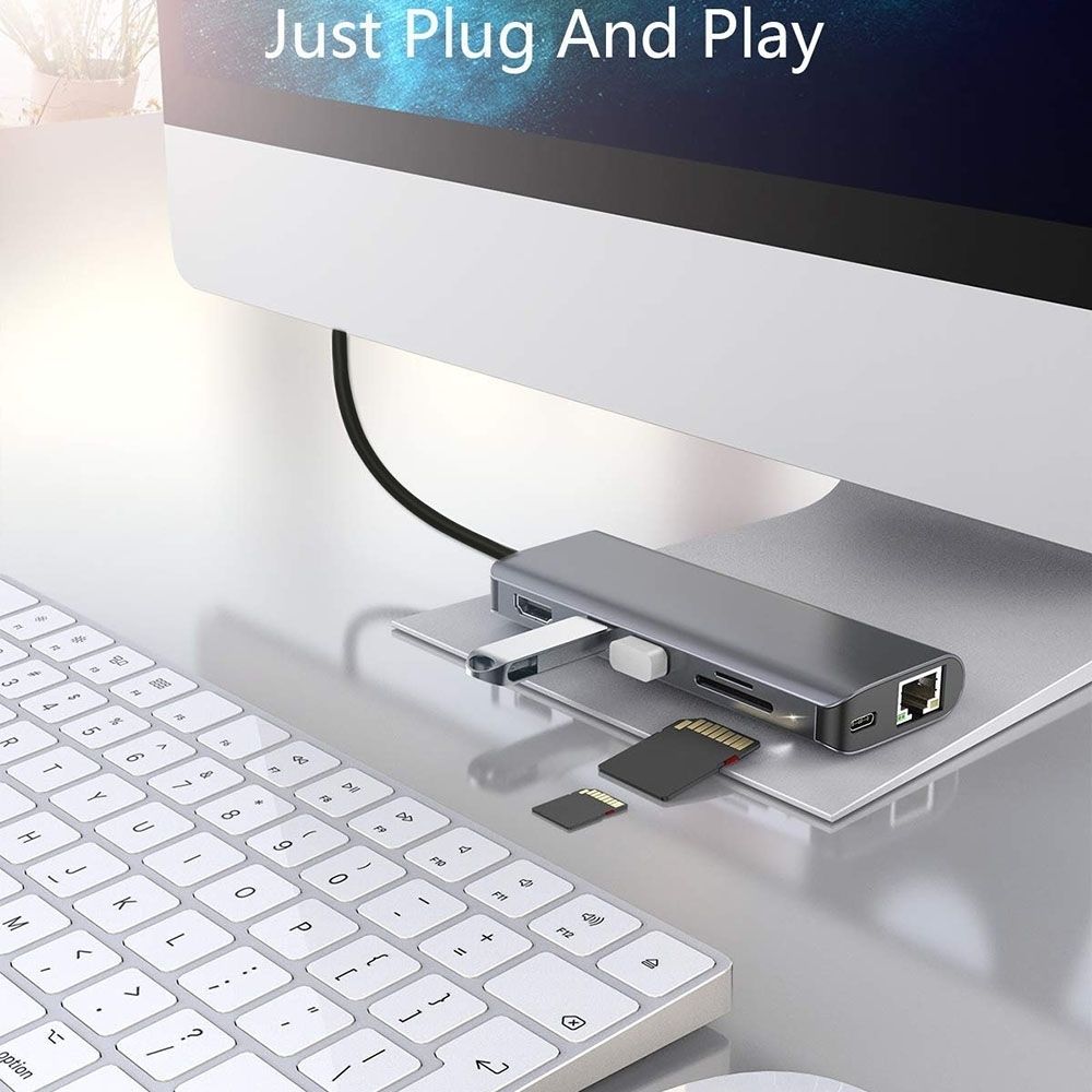 INTACT 9826T 7-in-1 USB-C Adapter HDMI/RJ45/USB3.0*2/SD/TF/ Type-C PD