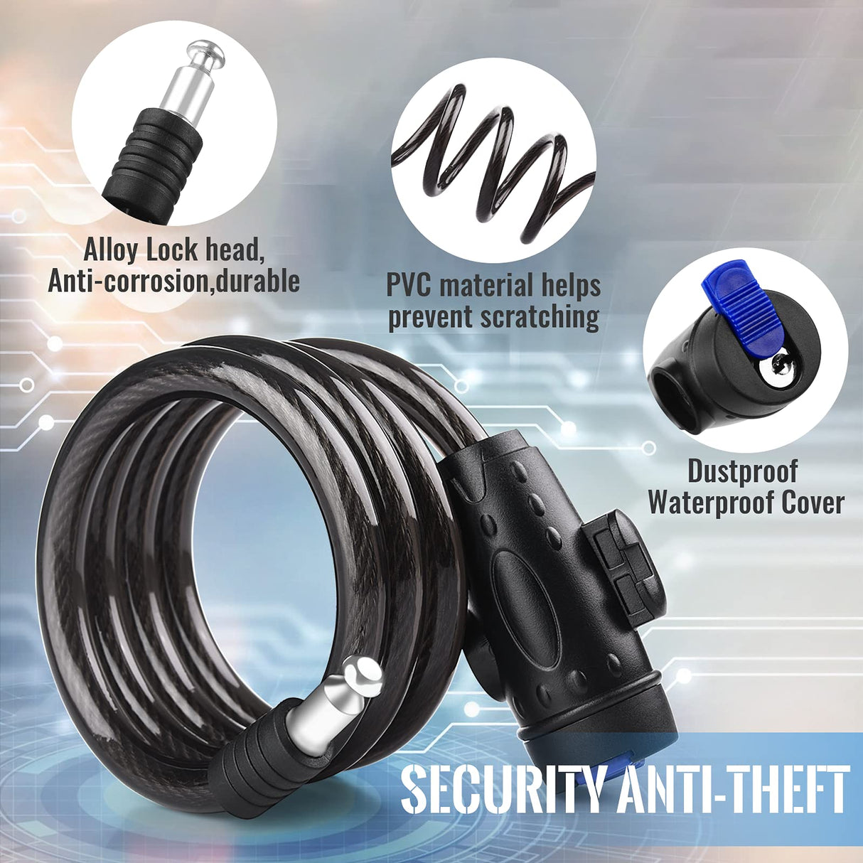 1.2m 2 Keys Bicycle Lock Bike Cable Locks Motorcycle Lock Mounting Bracket Scooter Lock