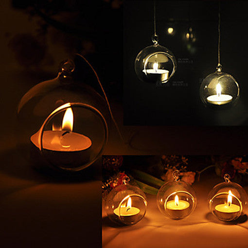 4 x Hanging Clear Glass Ball Tealight Candle Holder - 10cm Diameter / High - Wedding Globe Decoration Terrarium Succulent Plant Mini Garden Holder Decor Craft Gift