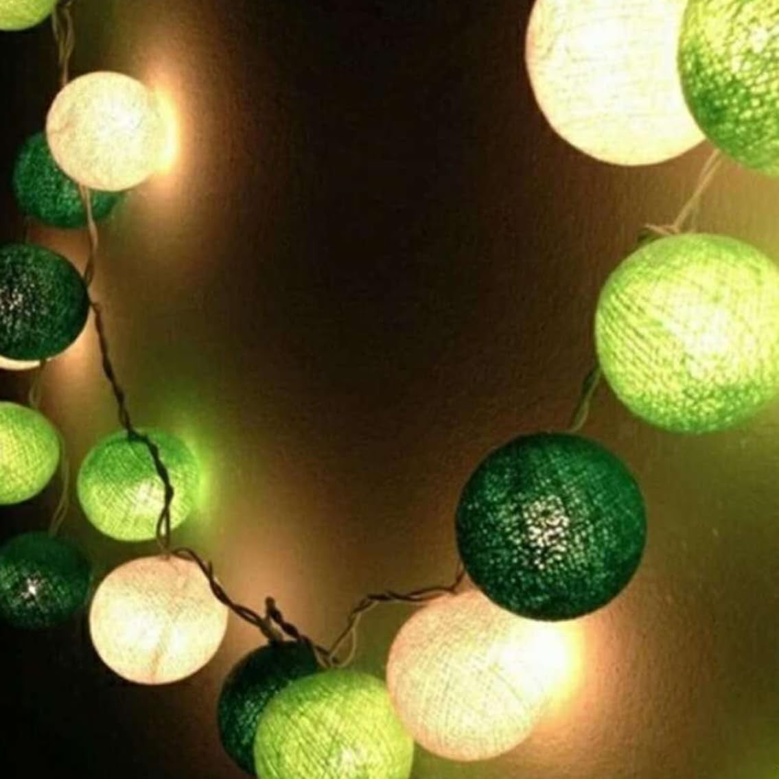50 Ball Green Mix LONG 5m String Light Battery Box 5cm Cotton Ball Christmas Birthday Garden Special Occasion Decoration