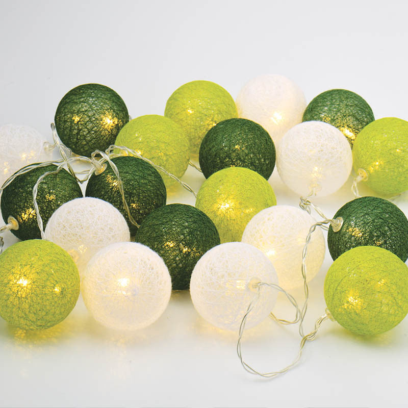 50 Ball Green Mix LONG 5m String Light Battery Box 5cm Cotton Ball Christmas Birthday Garden Special Occasion Decoration
