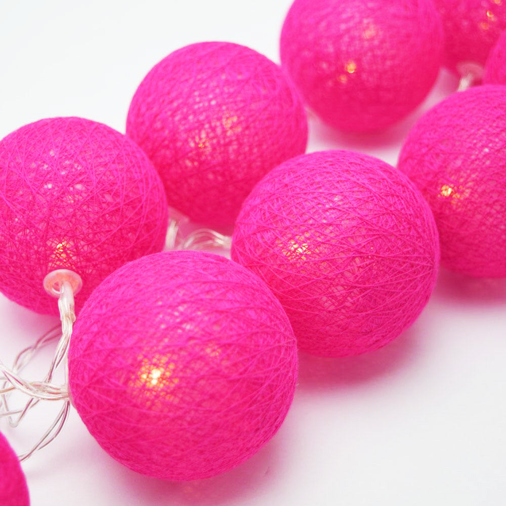 50 Ball HOT Pink LONG 5m String Light Battery Box 5cm Cotton Ball Christmas Birthday Bbay Girl Special Occasion Decoration