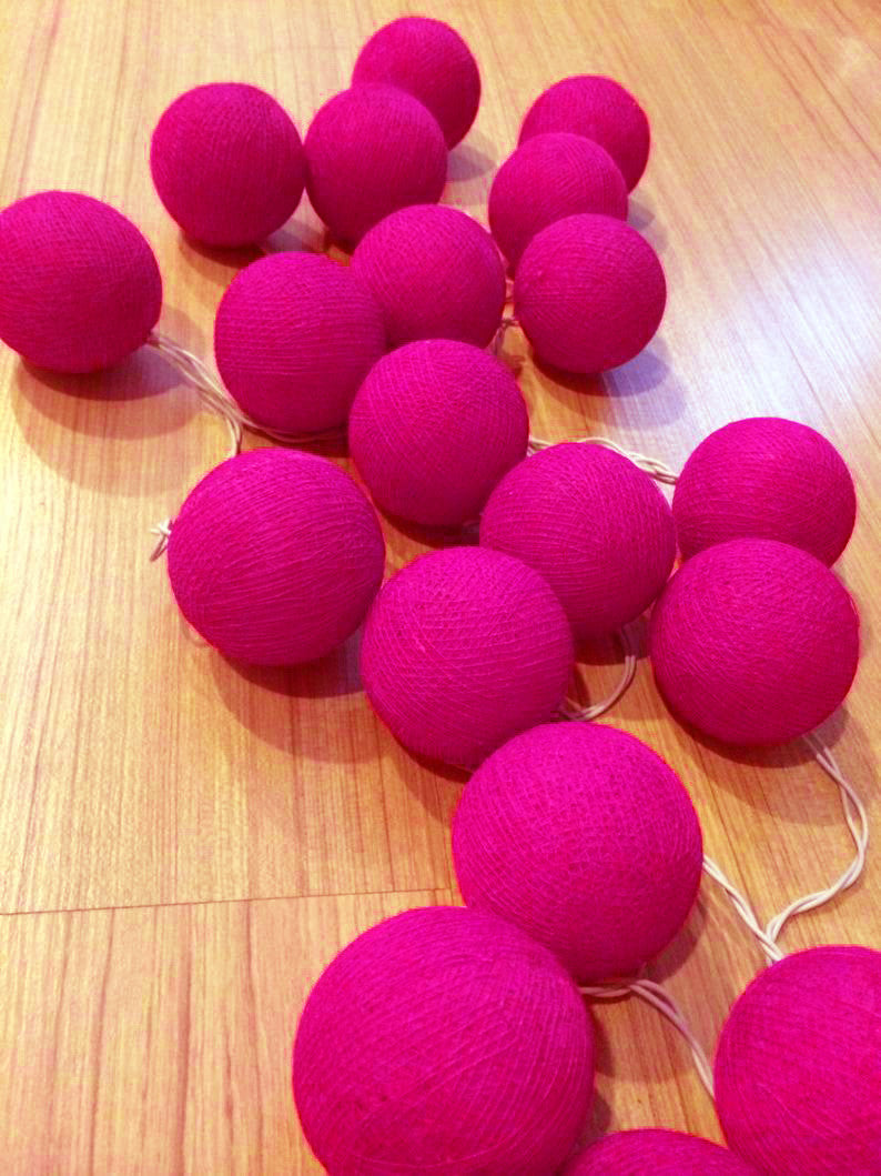50 Ball HOT Pink LONG 5m String Light Battery Box 5cm Cotton Ball Christmas Birthday Bbay Girl Special Occasion Decoration