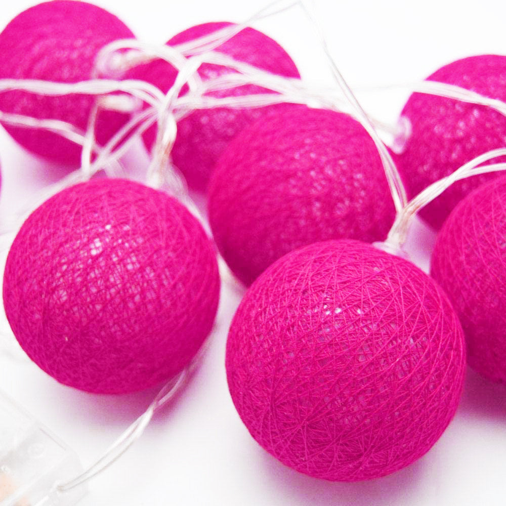 50 Ball HOT Pink LONG 5m String Light Battery Box 5cm Cotton Ball Christmas Birthday Bbay Girl Special Occasion Decoration